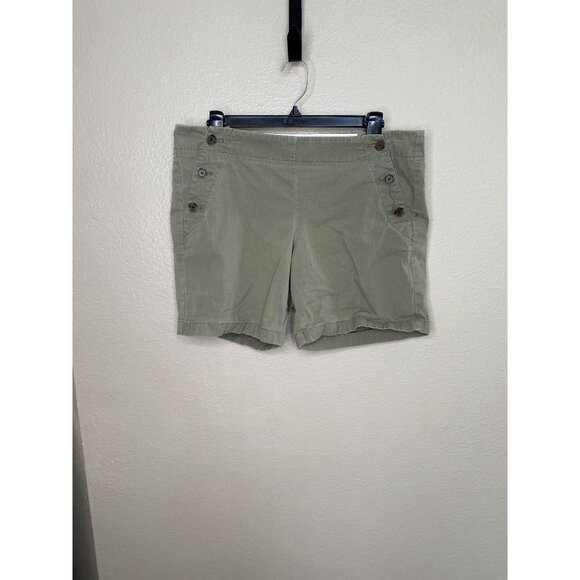 J.Crew Womens green Stretch shorts 10 cotton pull on buttons pockets summer‎ - Picture 1 of 7
